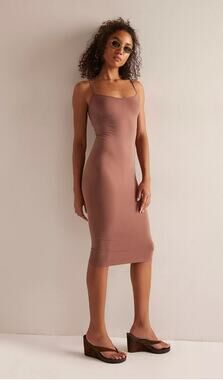 Free People Intimately Tea Length Seamless Bodycon Slip Dress Darling Cocoa XS/S